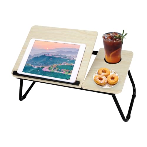 faltbarer laptoptisch trintion fürs bett oder sofa mit getränkehalter, weiß 55x32x25 cm