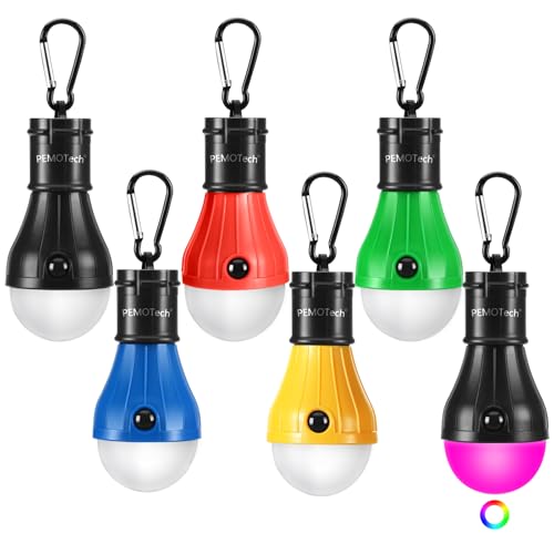 campinglampe 6-pack von pemotech, 5 led und 1 rgb-lampe, tragbare zeltlichter