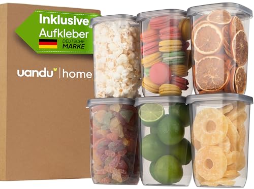 uandu aufbewahrungsgläser set 6 stück mit deckel, luftdicht, bpa-frei, küchenorganizer