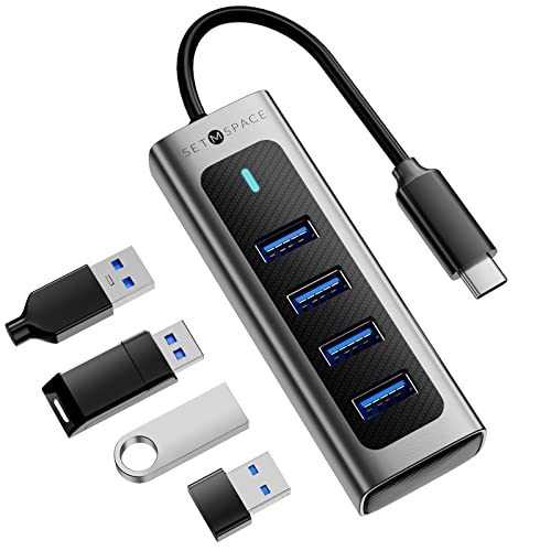 Produktbild: usb c hub setmspace, 4 ports usb 3.0 verteiler für laptop und tablet - grau