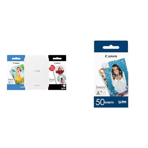canon zoemini 2 fotodrucker mit 50 zink fotopapier 5 x 7,5 cm in perlweiss