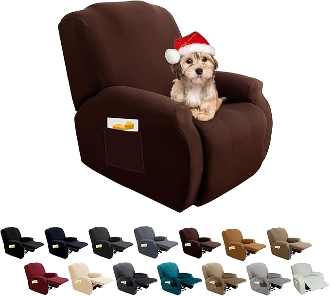 figooo stretchhusse relaxsessel 4-teilig sesselbezug mit seitentasche dunkelbraun