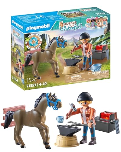 playmobil pferde hufschmied ben & achilles, interaktive spielfigur ab 5 jahren