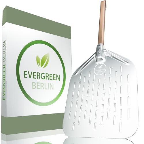 pizzaschieber perforiert aus alu und buchenholz, evergreen berlin, pizza peel