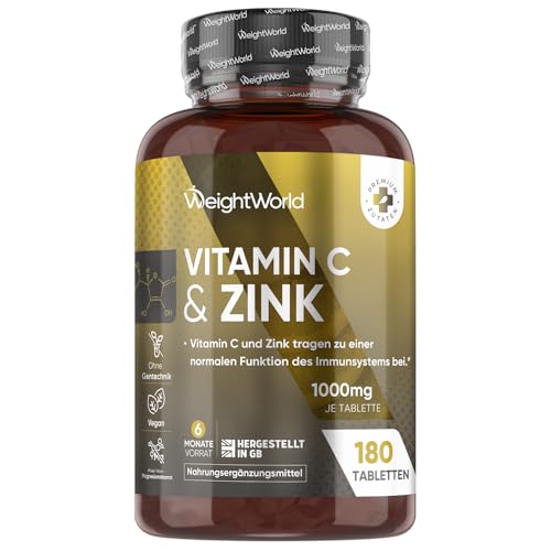 Produktbild: weightworld vitamin c mit zink 1000 mg 180 vegane tabletten für immunsystem und energie