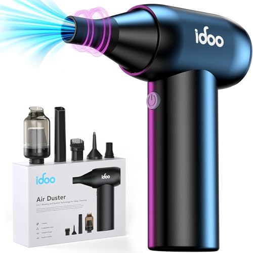 iDOO 2 in 1 Druckluftspray und Staubgebläse, Metall, 3-Gang mit Reinigungsbürste, USB Schnellladung für PC und Laptop