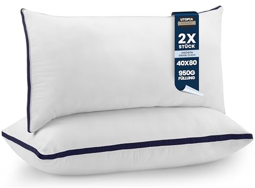 Kopf Kissen 2er Set Utopia Bedding 40 x 80 cm atmungsaktiv gebürsteter Stoff marineblau