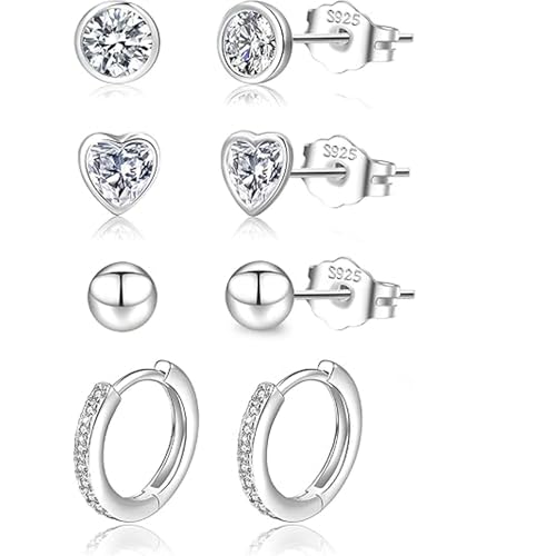 loumileo 4 paar ohrringe silber 925 hypoallergen cubic zirkonia ohrstecker set