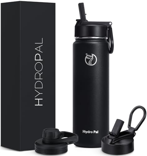 Produktbild: hydropal edelstahl trinkflasche 750 ml 1 l 1,2 l bpa-frei isoliert mit strohhalm schwarz