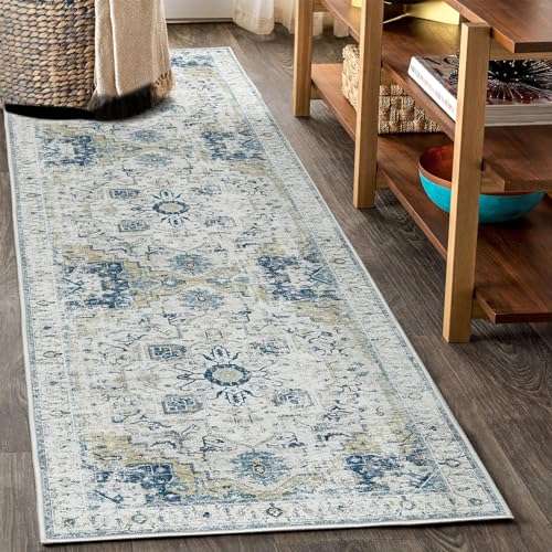 topick hellblau teppichläufer floral waschbar kurzflor 60x300cm flur küche wohnzimmer
