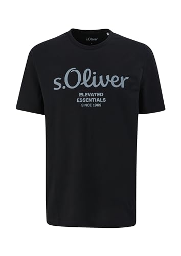 s.Oliver Herren T-Shirt schwarz, basic, rundhals, logoprint, baumwolle, Größe L