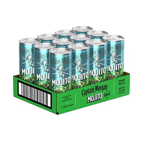 captain morgan white rum mojito mixgetränk, 10% alkohol, 12 dosen x 250 ml