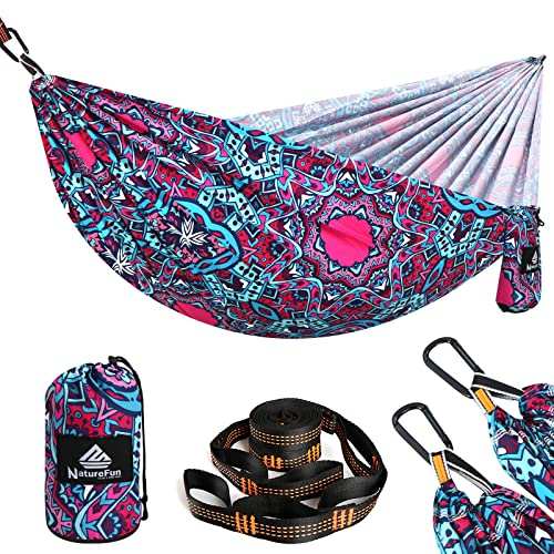 naturefun hängematte für reisen und camping, 300 kg tragkraft, atmungsaktiv, inkl. karabiner und schlingen