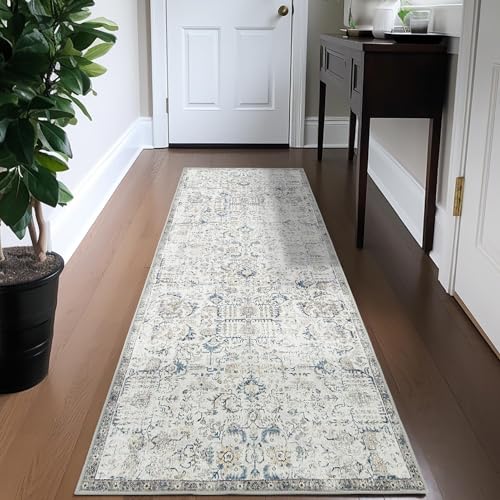 topick vintage teppichläufer 60x210cm blau flur boho waschbar rutschfest innenbereich