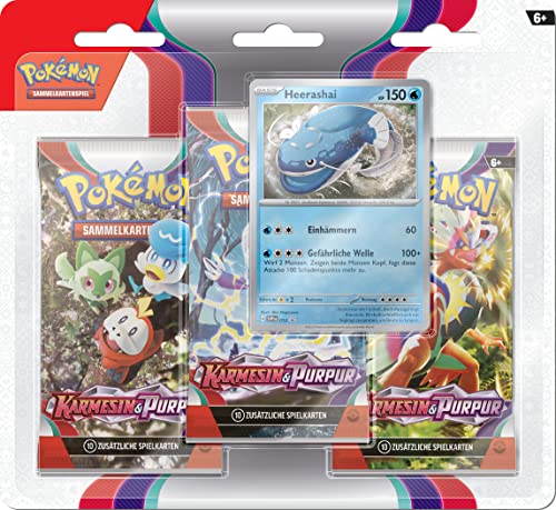 pokmon-sammelkartenspiel 3er-pack karmesin & purpur heerashai 3 boosterpacks, 1 holografische promokarte