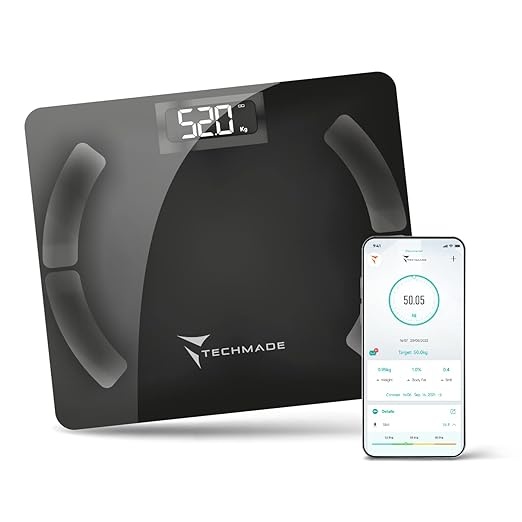 Techmade Digitale Personenwaage  Impedanzwaage mit App, Körperanalyse, iOS/Android