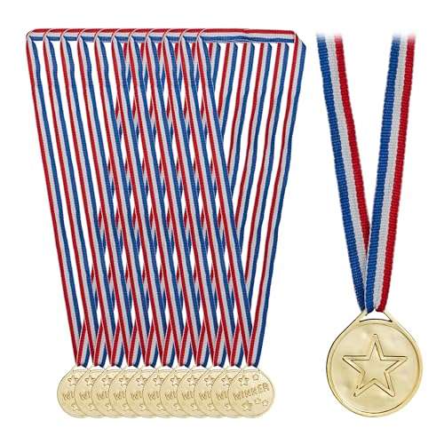 Goldmedaille Kinder 12er Set  3,5 cm Plastik mit Band Medaillen Kindergeburtstag