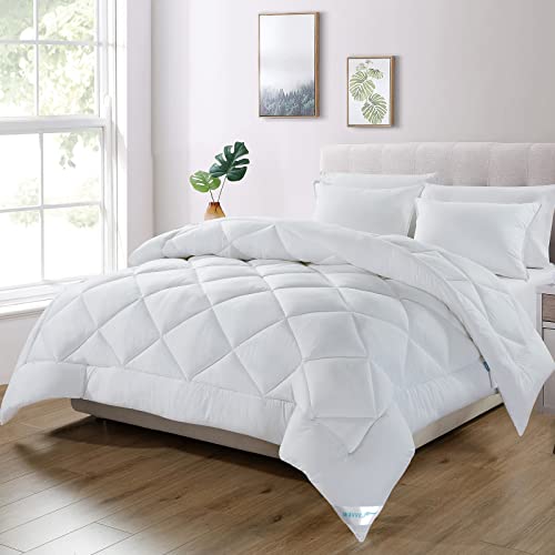 wavve bettdecke 200 x 220 cm, ganzjahresdecke 300 gsm mikrofaser, atmungsaktiv, weiß