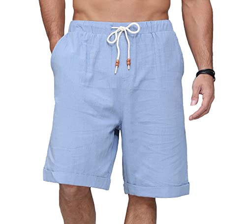 plilima leinenhose herren kurz - leinen shorts sommer casual hellblau L mit 4 taschen