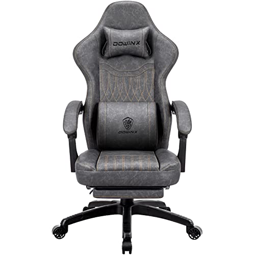 dowinx gaming stuhl mit massage, ergonomischer sessel mit fußstütze, grau PU leder