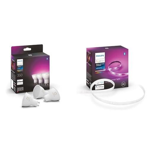 philips hue gu10 dreierpack 3x350lm & lightstrip plus 2m 1600lm app steuerbar
