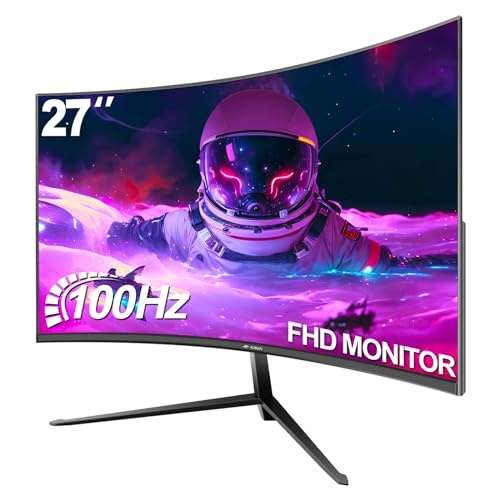 CRUA 27 Zoll Gaming-Monitor, 100Hz, gebogen, Full HD 1080P, 1ms GTG, FreeSync, Rahmenlos, VESA, HDMI