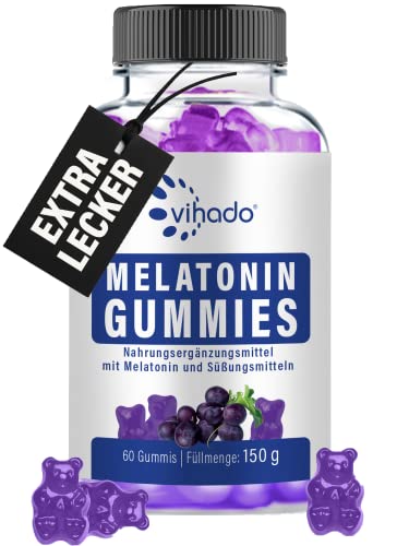 melatonin gummies hochdosiert, zuckerfrei, vegan, mit vitamin d3, k2, 60 gummis