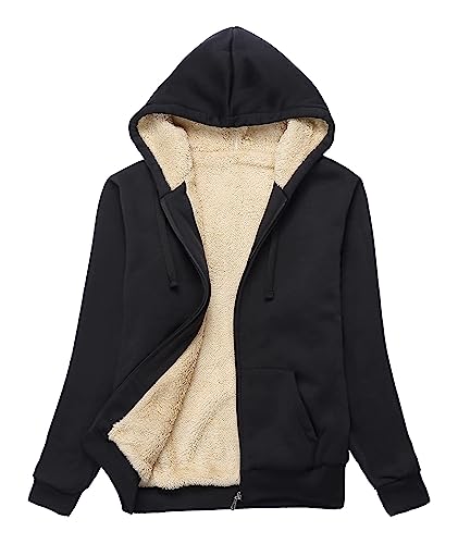 igeekwell fleecejacke damen kapuzenjacke hoodie mit teddyfutter schwarz M