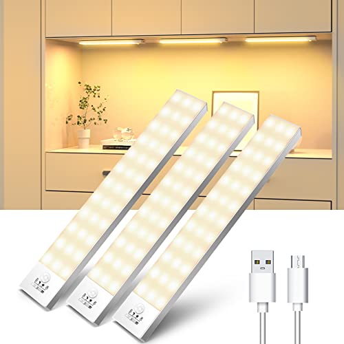 led küchenunterbauleuchte 3er set warmweiß mit bewegungsmelder, indoor, batteriebetrieben