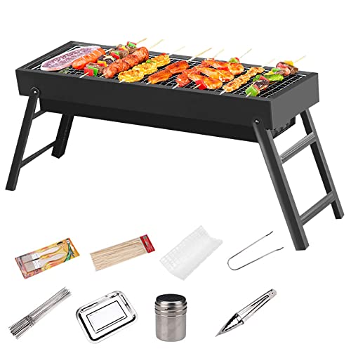 lixiin holzkohlegrill klappgrill tragbarer grill 60x23x34 cm mit 8 teiligem zubehör für 5-8 personen camping garten picknick party