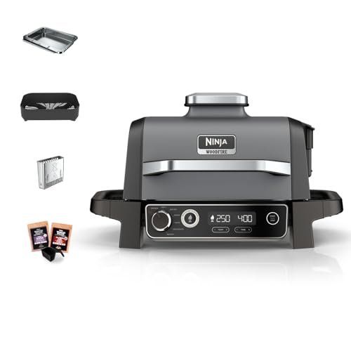 ninja woodfire elektrogrill 7-in-1 camping-grill mit smoker heißluftfritteuse tragbar grau schwarz OG701EU