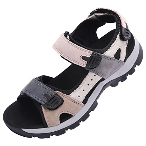 Harssidanzar Damen Sandalen Sommer Sport Outdoor Wandern Leder mit Riemen SL256EU
