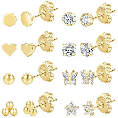 sterling silber ohrringe set für damen von pretol, 14 karat vergoldet, hypoallergen