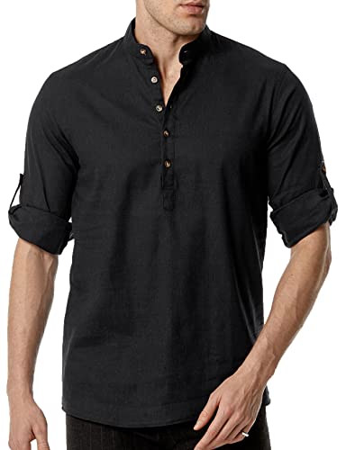 Produktbild: parklees herren henley shirt aus baumwolle schwarz langarm hippie strand m