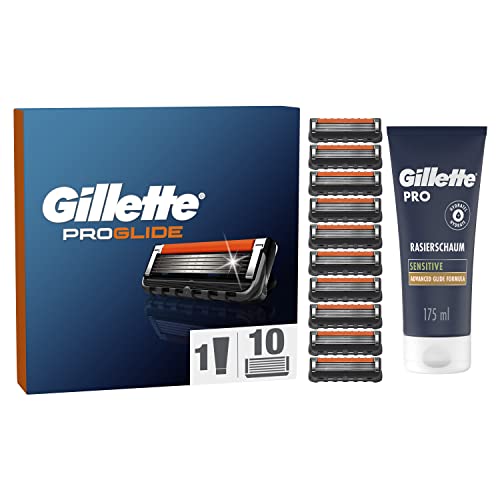 Gillette ProGlide Rasierklingen Set, 10 Ersatzklingen + Gillette PRO Sensitive Rasierschaum