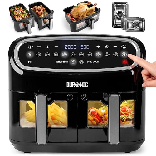 heißluftfriteuse duronic af34 bk 10l mit 2 kammern für fettfreies frittieren