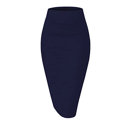 girstunm damen bleistiftrock hoher taille kurz sommer stretch navy mit schlitz