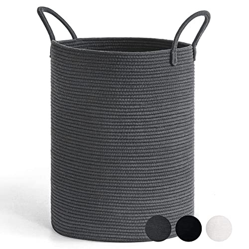 goodpick wäschekorb grau schmal geflochten baumwolle mit griffen 38x50cm für kinderzimmer und badezimmer