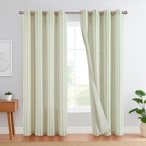 leinen vorhänge grün gestreift TOPICK gardinen mit ösen 130x225cm 2 stück blickdicht