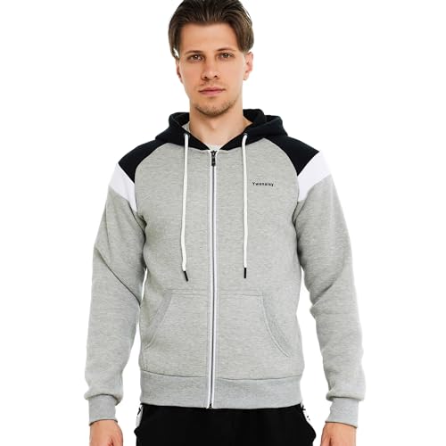 ywenaisy hoodies herren kapuzenjacke mit reißverschluss farbblock fleecejacke grau XXL