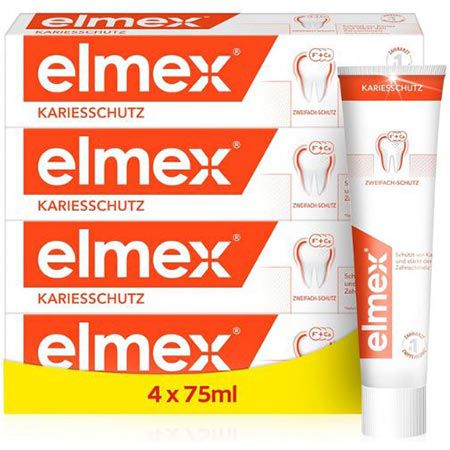 Produktbild: elmex Zahnpasta Kariesschutz 4er Pack je 75ml ab 14,43 Euro statt 16 Euro