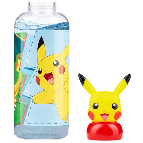 pokemon trinkflasche kinder 580ml mit 3d-pikachu-Deckel, auslaufsicher, für schule, sport, urlaub