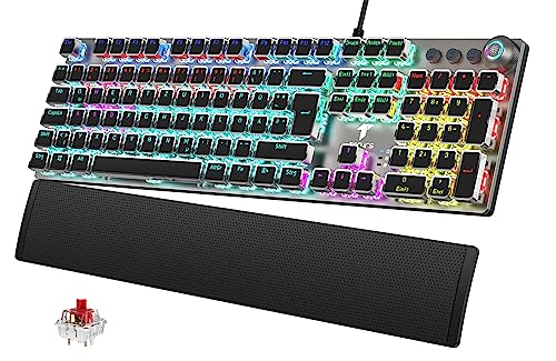 TECURS Mechanische Gaming Tastatur QWERTZ mit Handgelenkauflage, 105 Tasten