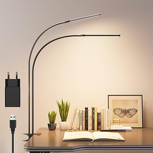 Produktbild: aisutha schreibtischlampe klemmbar, led dimmbar, 3 farben, 10 helligkeiten, 9.8w