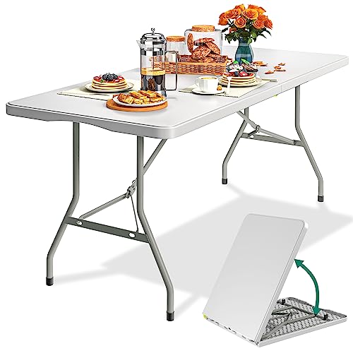 yitahome klapptisch wetterfest, klappbarer gartentisch für bbq, 180 x 75 x 74cm, weiß