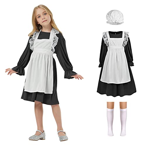 aomig maid dress schwarz viktorianisches dienstmädchen kostüm 4 teilig für mädchen