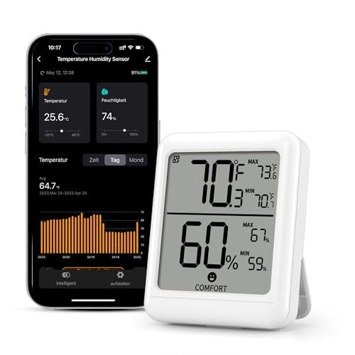 hbn bluetooth thermometer hygrometer digital für innen, büro, weinkeller, gewächshaus