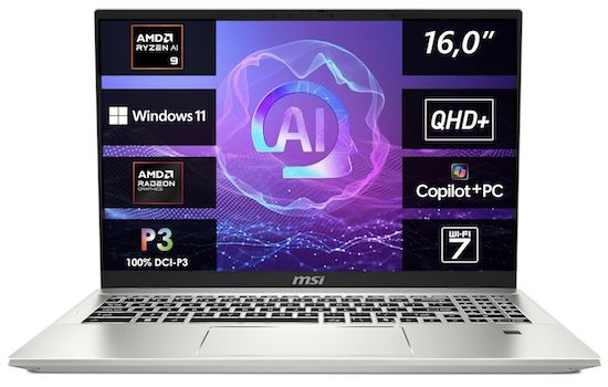 Produktbild: msi prestige a16 ai+ business laptop 1 tb 1.099 euro statt 1.607 euro