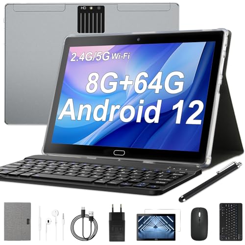 semeakoko tablet 10.1 zoll 3-in-1 mit tastatur maus stift android 12 8gb ram 64gb rom