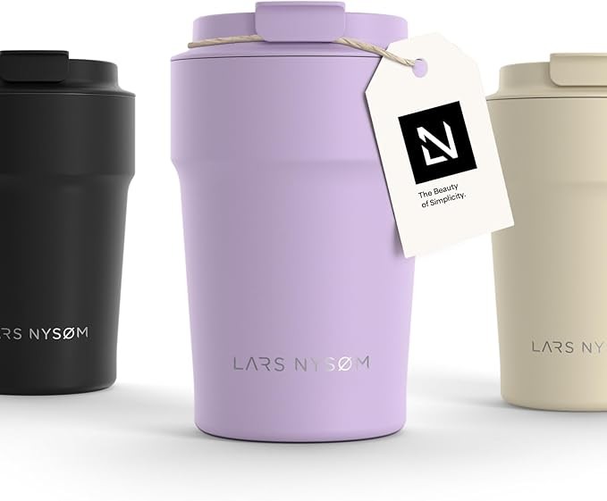 LARS NYSM Thermo Kaffeebecher 380ml Edelstahl Isoliert Auslaufsicher Lavender Purple